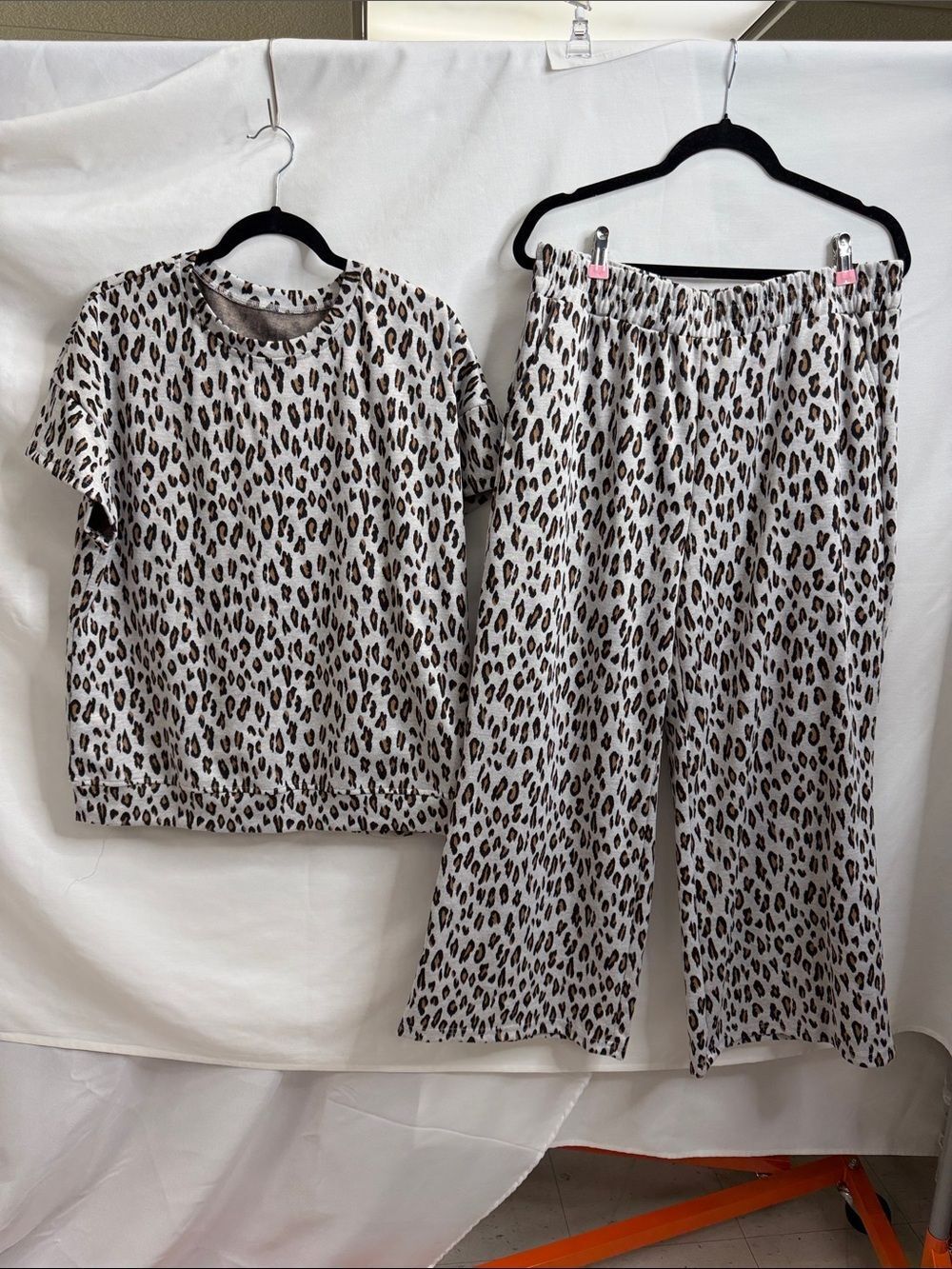 Leopard Print Women's Pajama Set - Cream and Brown
